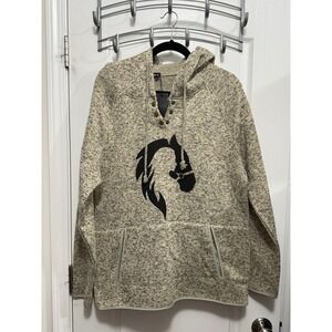 Sheilay Womens XL Horse Graphic Hoodie Marled Tan Henley Fleece Pullover NWT